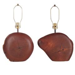 Pair of Mid-Century Organic Modern Danish Walnut Studio Table Lamps