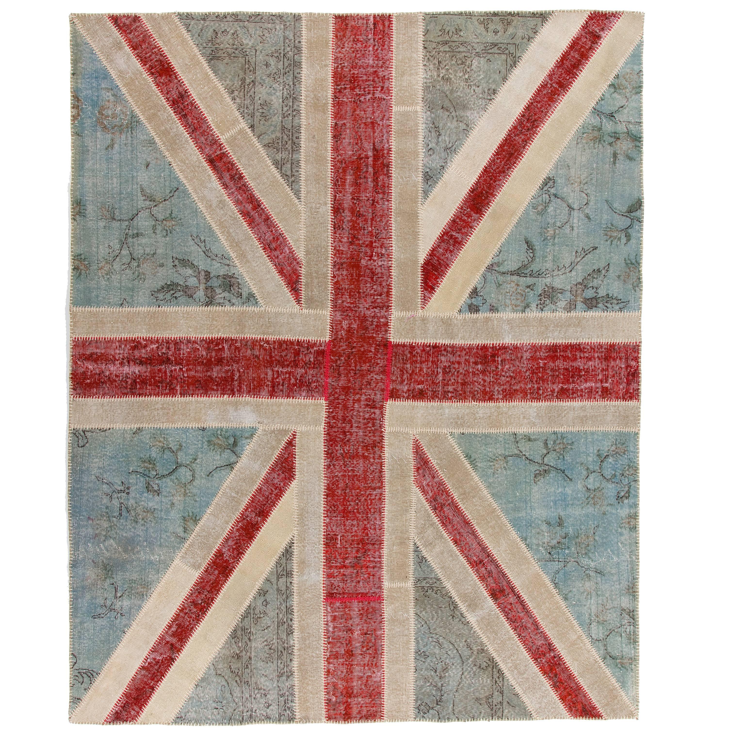 Union Jack British Flag Design Handmade Patchwork Rug. Custom Options Available
