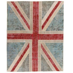 Vintage Union Jack British Flag Design Handmade Patchwork Rug. Custom Options Available