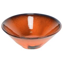 Swiss Orange Pottery Bowl Signed, 1960