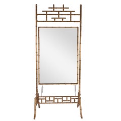 Specchio chippendale cinese in finto bambù dorato in oro Regency