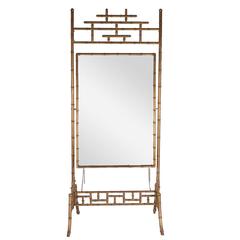 Regency Gold Gilded Faux Bamboo Chinese Chippendale Cheval / Floor Mirror 11