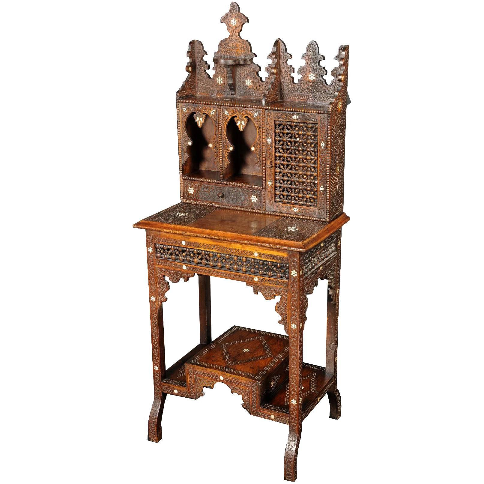 Indo-Portuguese Moorish Bone Inlaid Hardwood Bonheur Du Jour