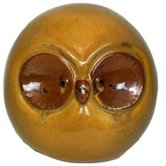 Vintage Unusual Painted Pottery Figural Bust of an Owl