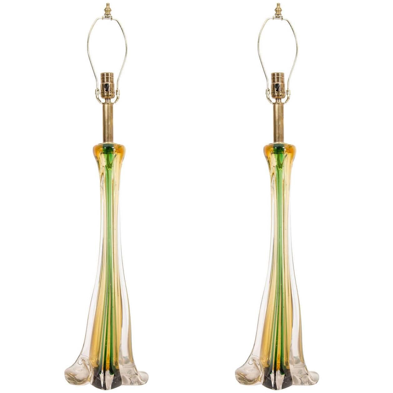 Beautiful Pair of Cenedese Murano Glass Table Lamps For Sale