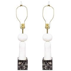 Impressive Pair of Italian Marble Table Lamps