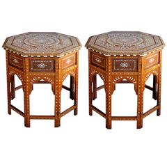Unusually Large & Finely Inlaid Pair of Anglo-Indian Octagonal Traveling Tables