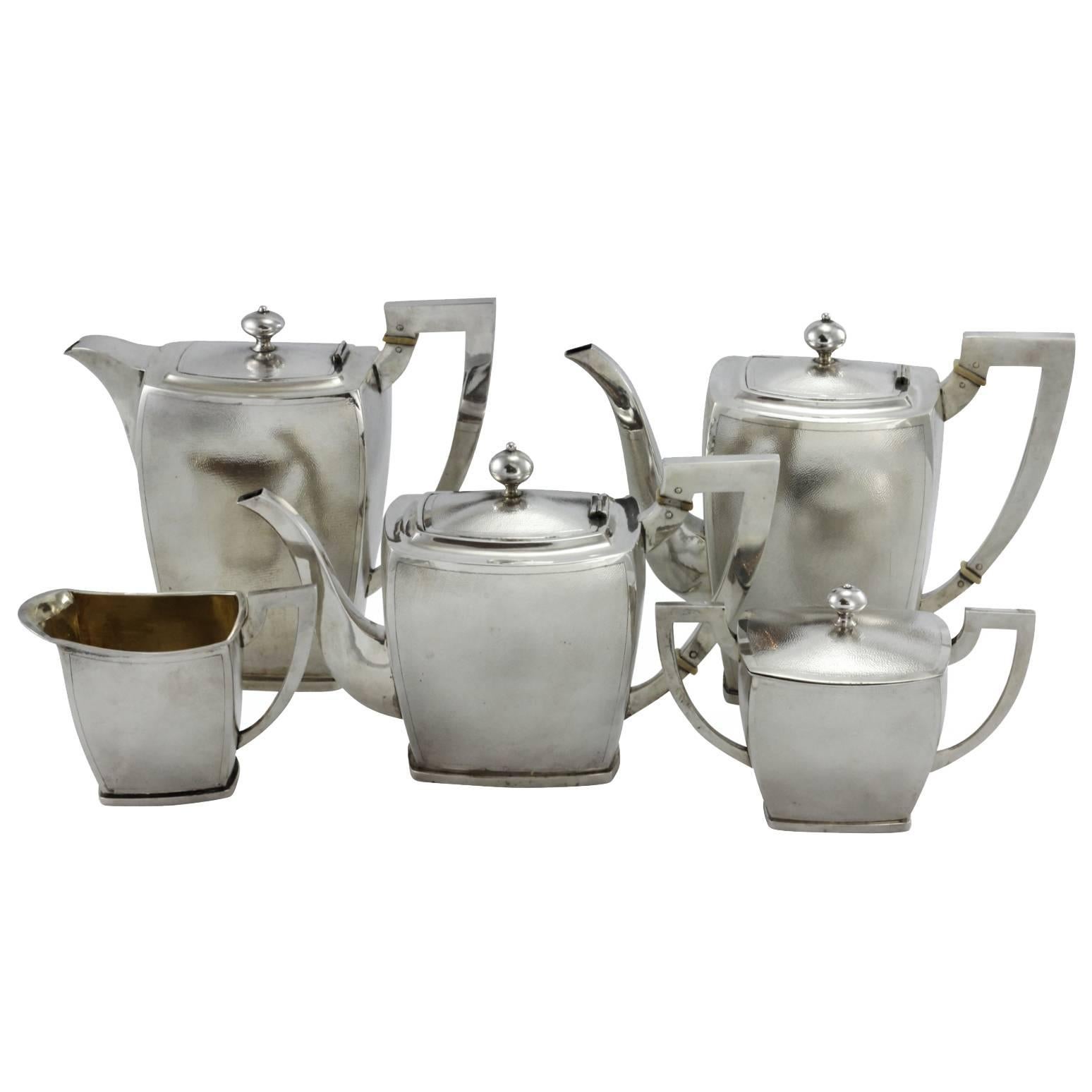 Early 20th Century Art Deco Five-Piece Chinese Silver Tea and Coffee Set