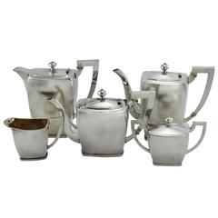 Early 20th Century Art Deco Five-Piece Chinese Silver Tea and Coffee Set