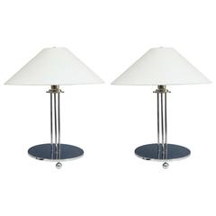 Sleek Pair of Modernist Chrome Table Lamps