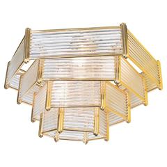 Spectacular Four-Tier Glass Rod and Brass Hexagonal Chandelier
