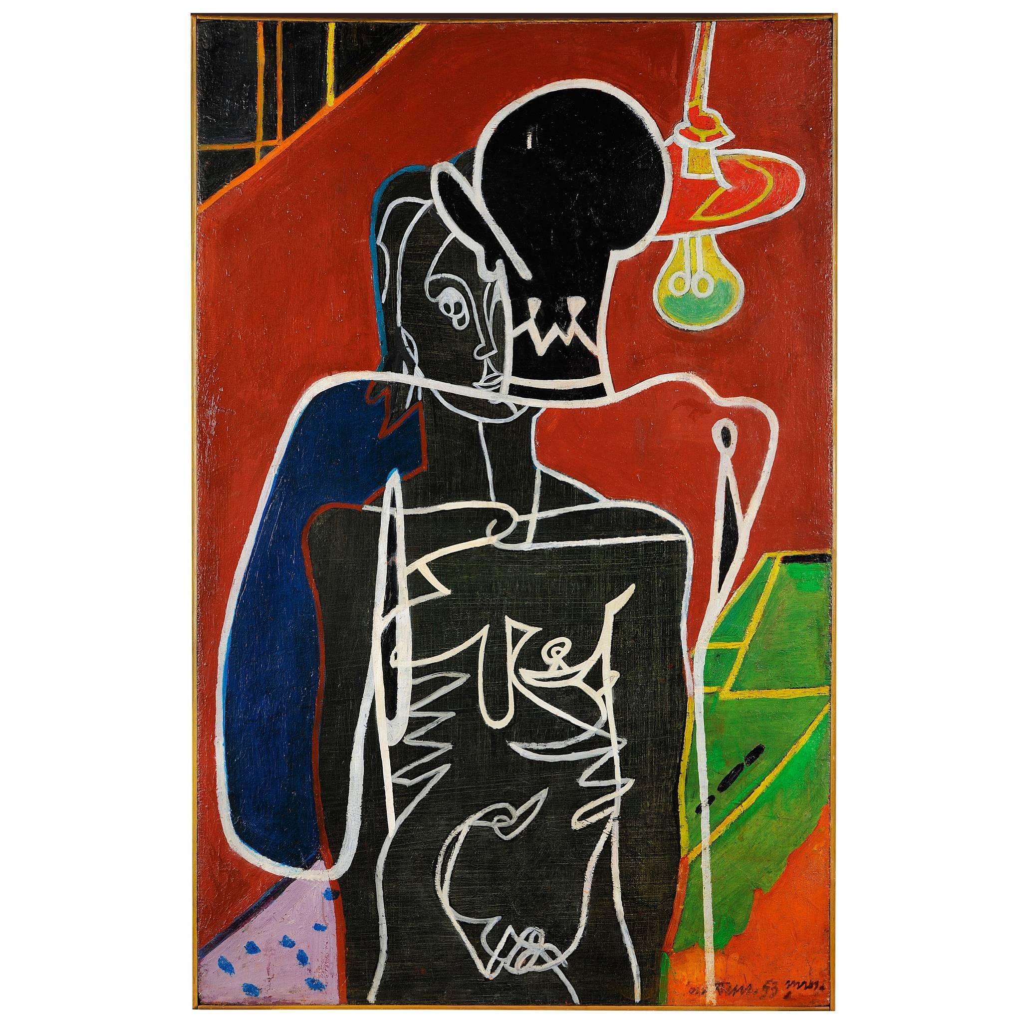 Pierre Courtens, La Nuit, 1953, Oil on Panel For Sale