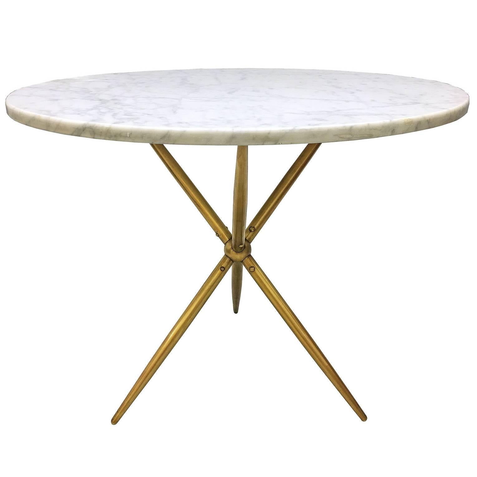 Marble Side Table on a Brass Tripod Base
