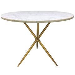 Marble Side Table on a Brass Tripod Base