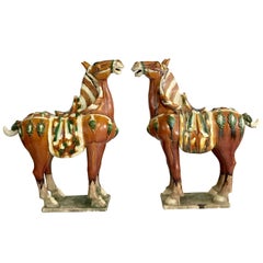 Mid-20th Century Pair of Tang Style Floor Size Sancai Glazed Terracotta Horses