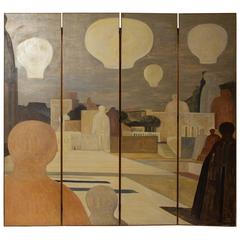 Retro Salvatore Fiume Surrealist Folding Screen, 1954