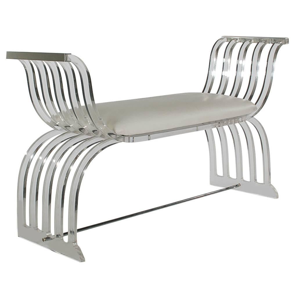 Art Deco Curved Lucite Settee or Bench after Charles Hollis Jones