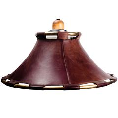 Large Brown Leather and Brass Pendant Made in Sweden, 1970s 1