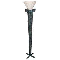 Amazing Art Deco Style Bronze Torchiere with Stone Shade, circa 1970