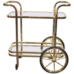 Stunning Brass Tea or Bar Cart in the Style of Milo Baughman, circa 1970