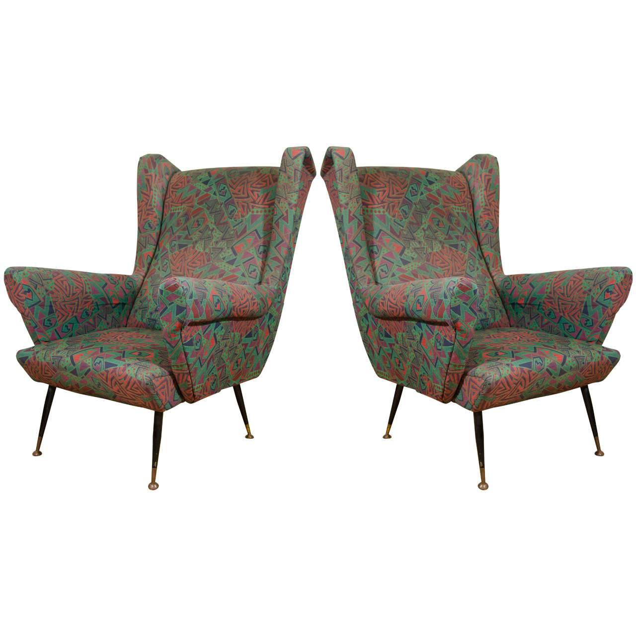 Pair of Wonderful Wingback Italian Armchairs or Lounge Chairs, circa 1950 For Sale