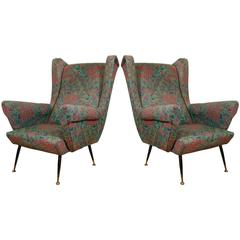 Pair of Wonderful Wingback Italian Armchairs or Lounge Chairs, circa 1950