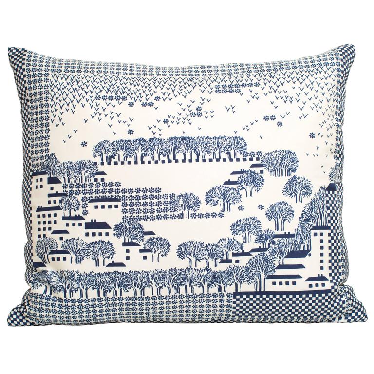 Vintage Echo Blue and White Silk Scarf with Irish Linen Cushion Pillow