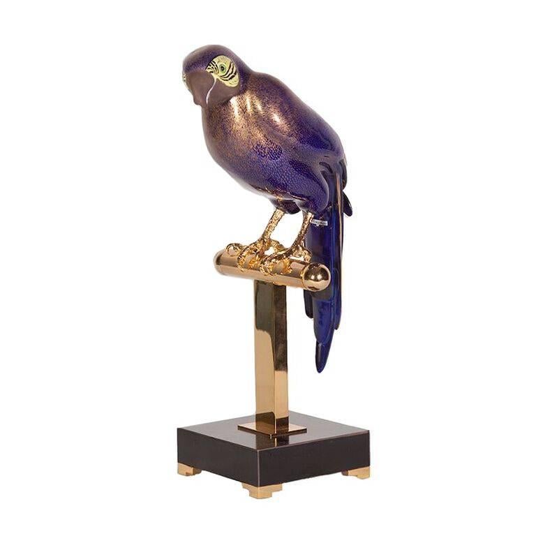 Mangani Oggetti Porcelain and Brass Parrot For Sale