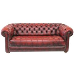 Vintage Tufted Red Leather Chesterfield Sofa