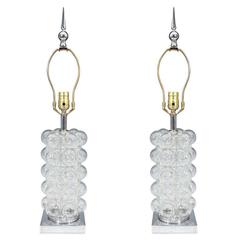 Super Pair of "Bubble" Murano Glass Table Lamps by Seguso with Chrome Base