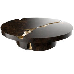 Excellence Coffee Table Mahogany Wood and Polished Brass
