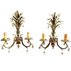 Three of Maison Bagues Gold and Silver Brass, Crystal Chandelier