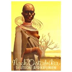 Affiche originale vintage Deutsche Africa Linien : To East Africa / Nach Ostafrika