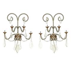 Pair of Crystal and Glass Beaded Sconces with Giltwood Bobeches 2