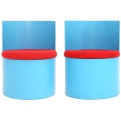 Vintage Minimalist 1950s Pair of Blue tub chairs for kids in plywood