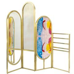 Awaiting Brass Fabric and Mirror Room Divider 11