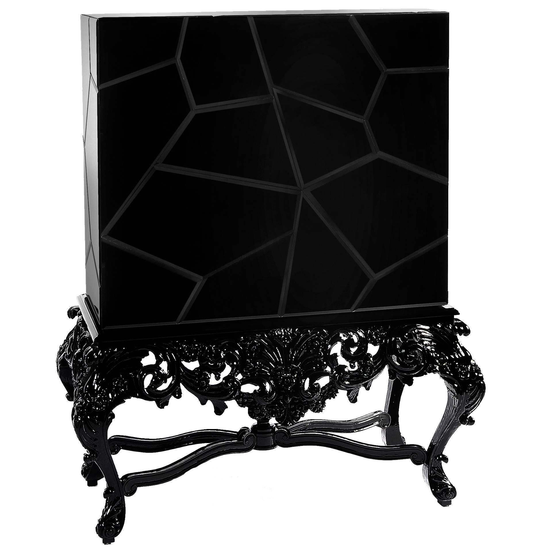 Queen Cabinet in Black Lacquered Mahogany For Sale