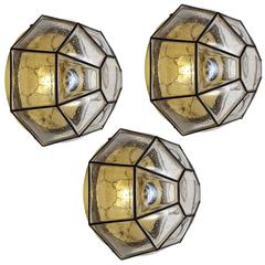 Three Large Iron and Bubble Glass Ceiling or Wall Flush Mounts by Limburg, 1960s 3