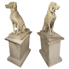 Pair of Cast Stone Hunting Dogs on Bases