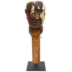 Folk Art Wood and Gesso Painted Head, Early 19th Century 7