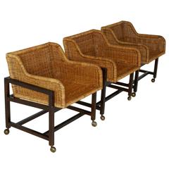 Set of Three Woven Wicker Basket Chairs