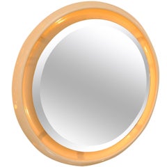 Italian 1970s Circular Back-Lit Wall Mirror
