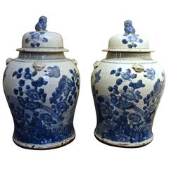 Antique Pair of Chinese Blue and White Porcelain Ginger Jars