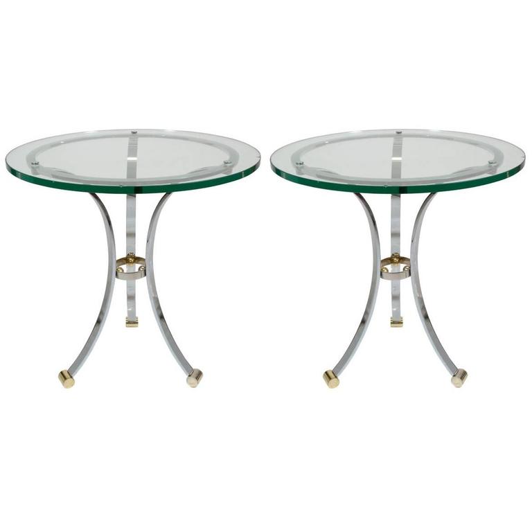 Pair of Chrome and Glass Side Tables by Maison Jansen For Sale at 1stdibs