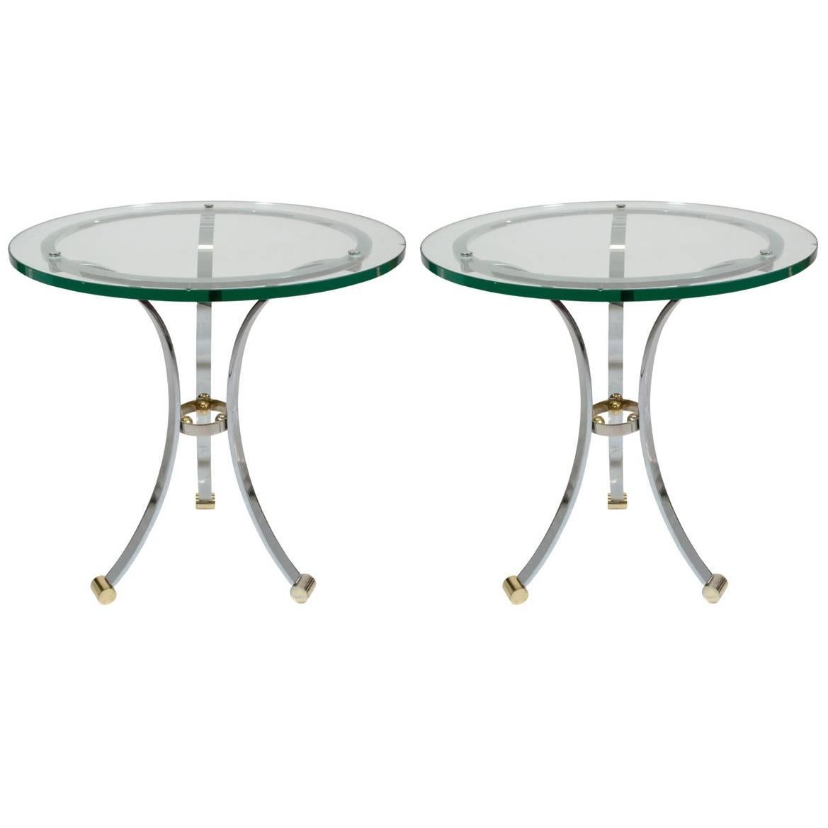 Pair of Chrome and Glass Side Tables by Maison Jansen