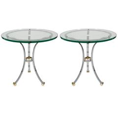 Pair of Chrome and Glass Side Tables by Maison Jansen