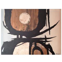 'P. Wolff' Mid-Century Modern Abstract Oil Painting