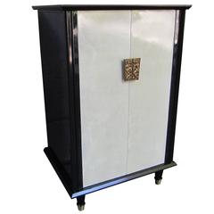 Parchment, Lacquered Wood and Bronze Handle Bar Cabinet, France, 1960