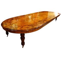 Huge Marquetry Extending Burr Walnut Dining Table 12