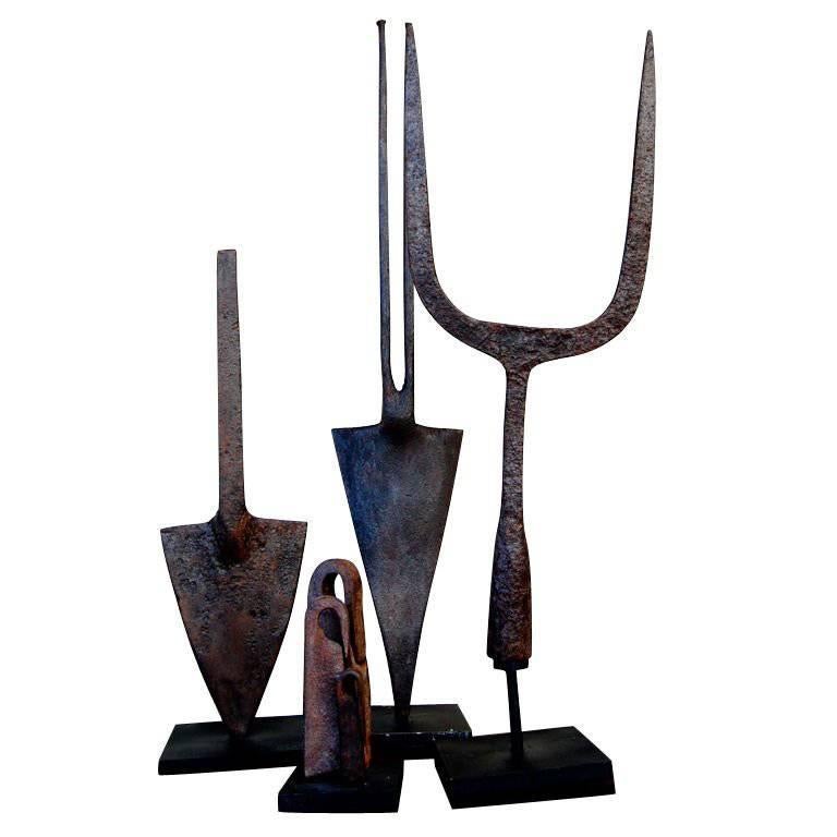 Beautiful Group of 18th Century Spanish Iron Tools Mounted For Sale